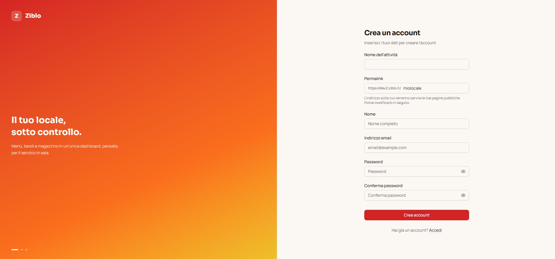 Registrazione gratuita a Ziblo per ristoranti e locali